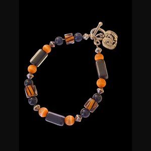925 Sterling Silver Beaded Jack O' Lantern Fall Halloween Bracelet Size 6.5